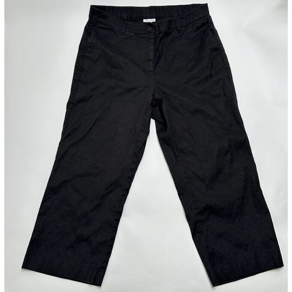 J.Jill Women Size 16 Black Linen Stretch pants Wide leg Crop w/pockets business - Picture 1 of 8